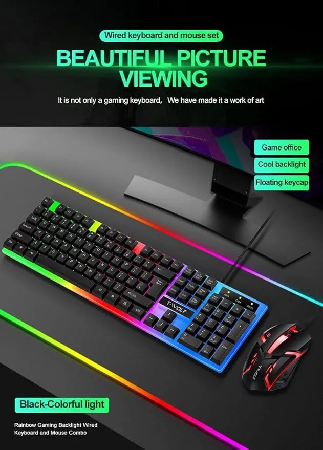 Combo Gamer Teclado Mouse Twolf Tf200 Rgb Negro